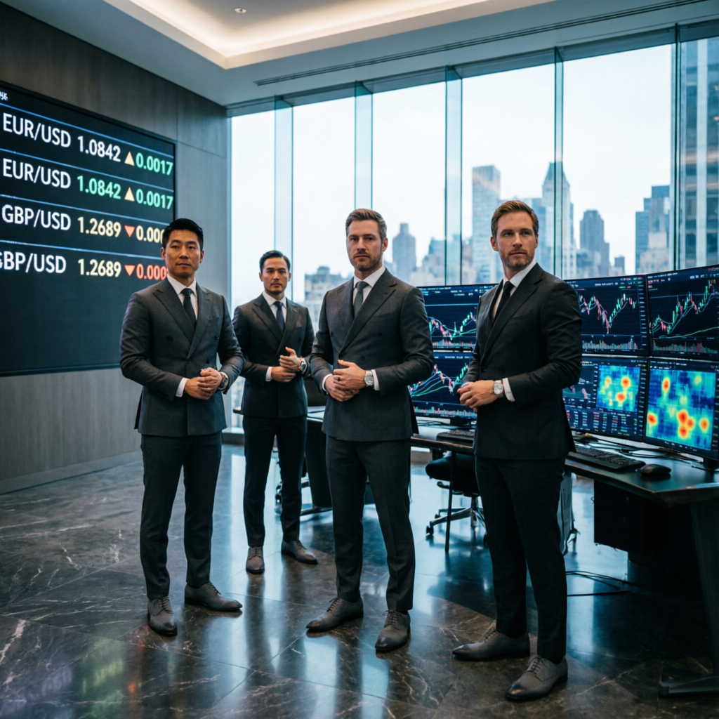 Elite team of professional Topstep prop firm traders in modern trading floor