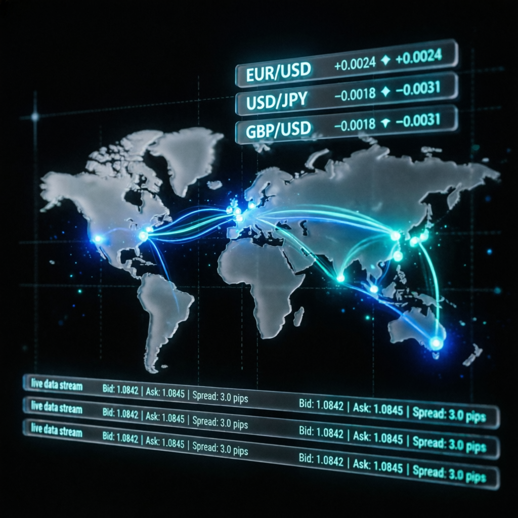 Global forex market analysis with currency pairs EUR/USD, USD/JPY, GBP/USD and live data streams