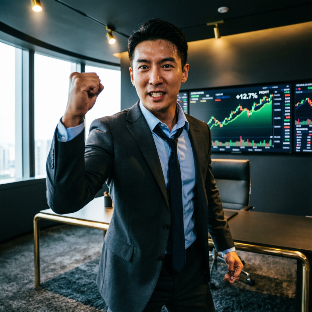 Successful trader celebrating prop firm challenge pass