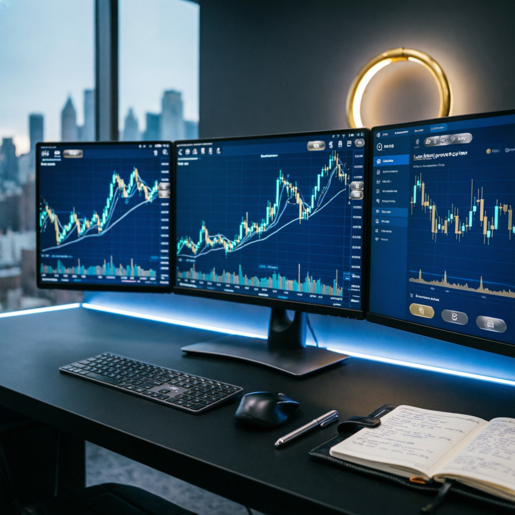 Professional trading desk with prop firm analytics