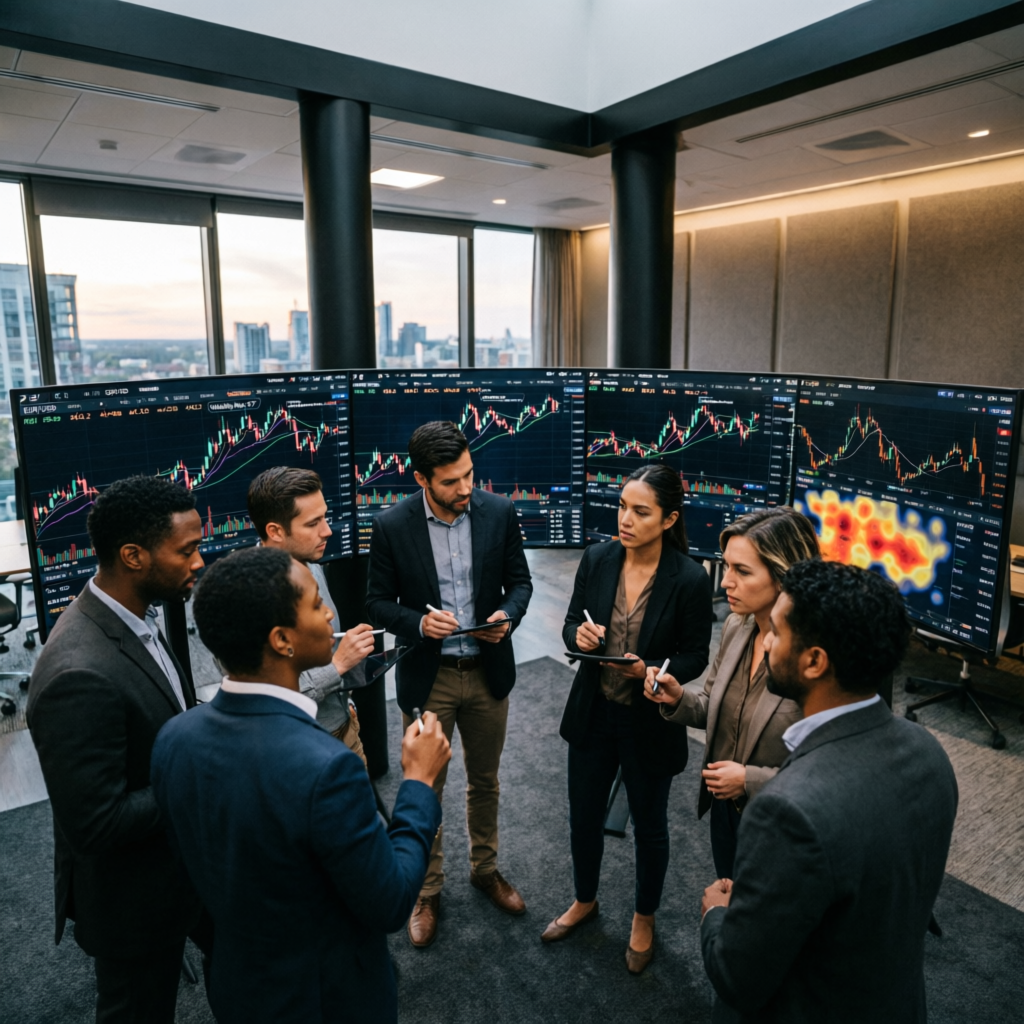 Team of expert traders analyzing markets