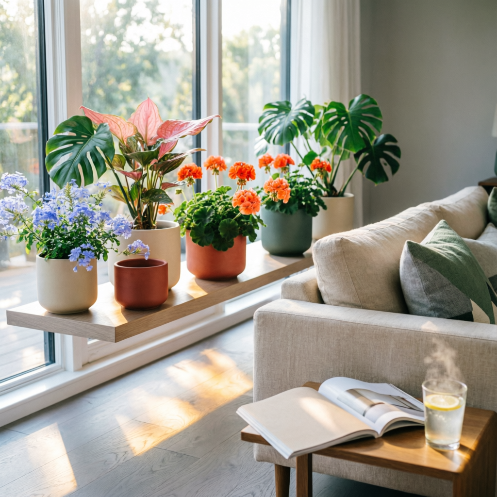 Modern ceramic pots in a bright living room