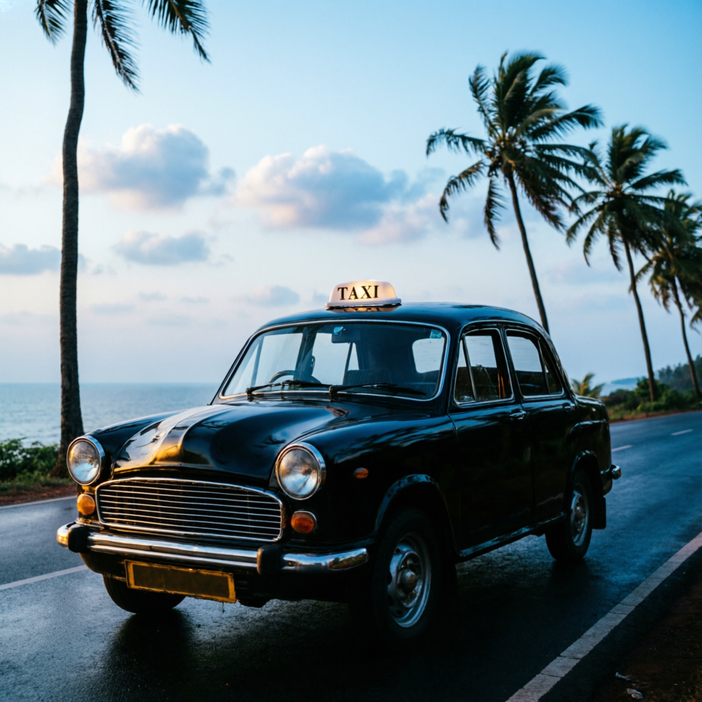 Goa taxi cab on coastal road
