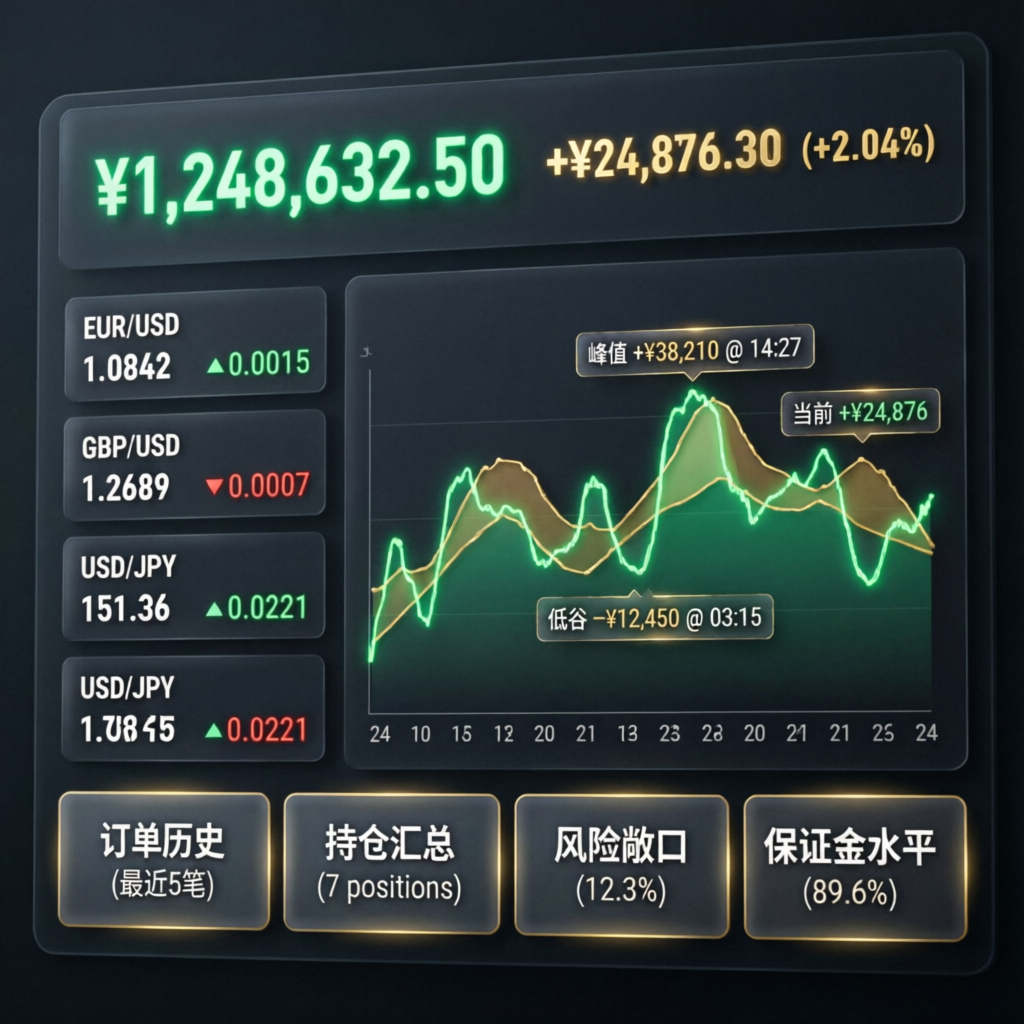 Premium trading dashboard showing prop firm account performance metrics and profit growth