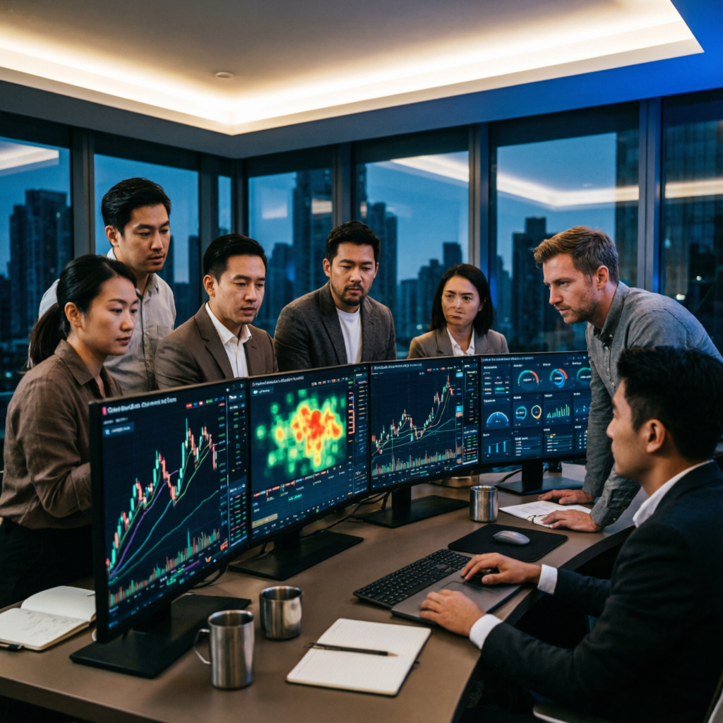 Professional trading team analyzing prop firm challenges and funded account performance