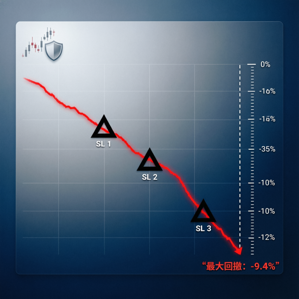 Trailing drawdown visualization showing descending stop loss levels