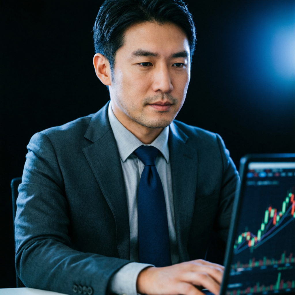Focused professional trader analyzing charts