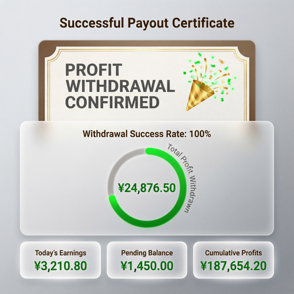 Successful payout certificate showing profit withdrawal