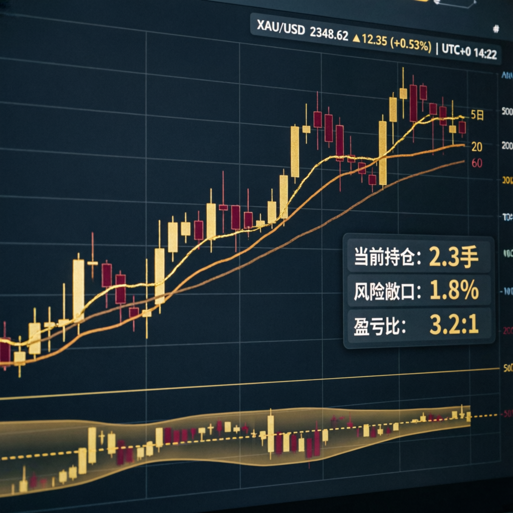 Gold futures trading chart with technical analysis