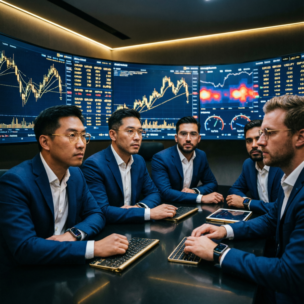 Expert team analyzing trading setup