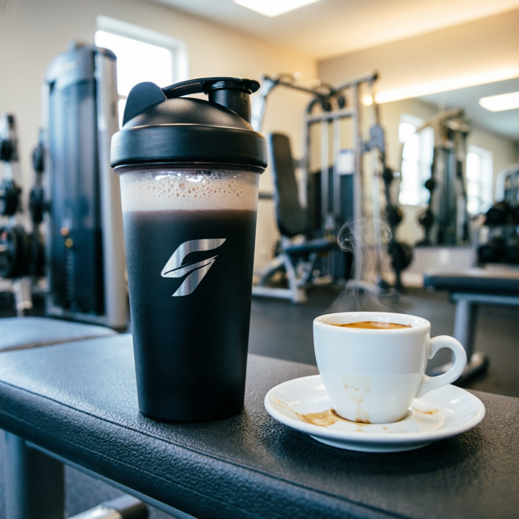 Shaker proteico ed espresso in palestra