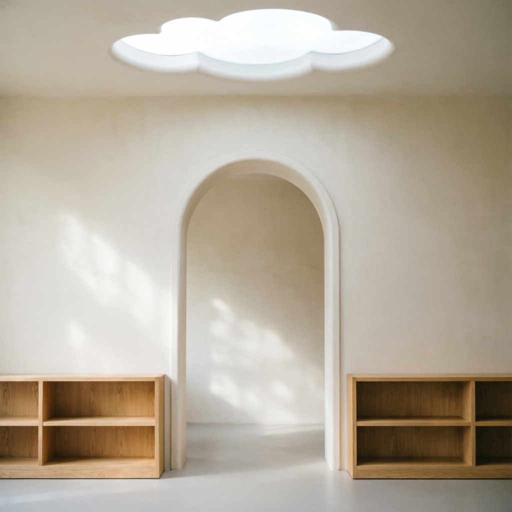 Serene arched learning space with cloud skylight