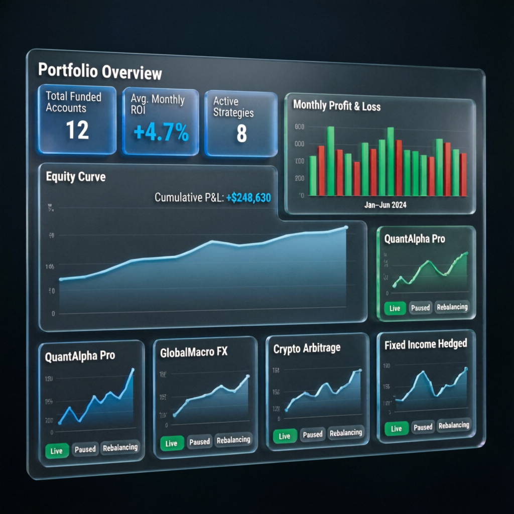 Portfolio management dashboard with multiple funded accounts