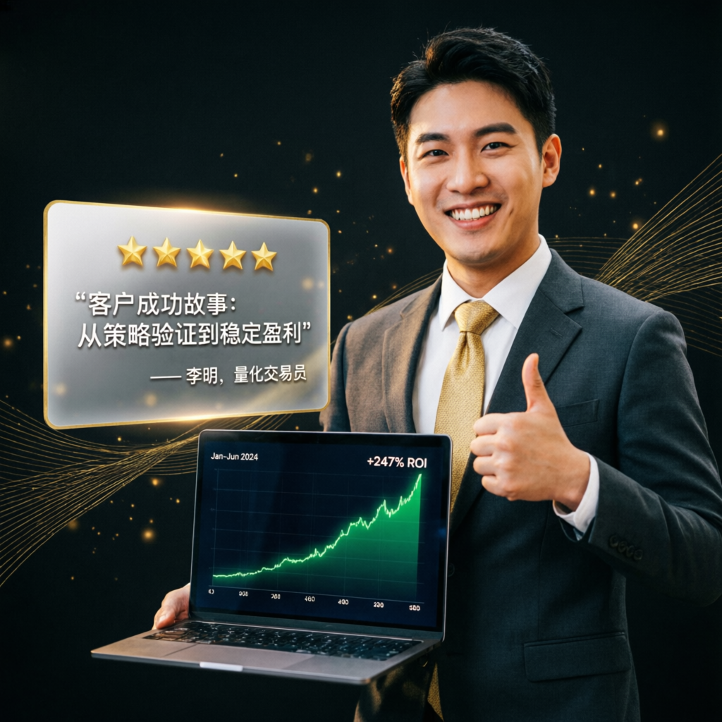 Client success story with 5 star review and profit chart