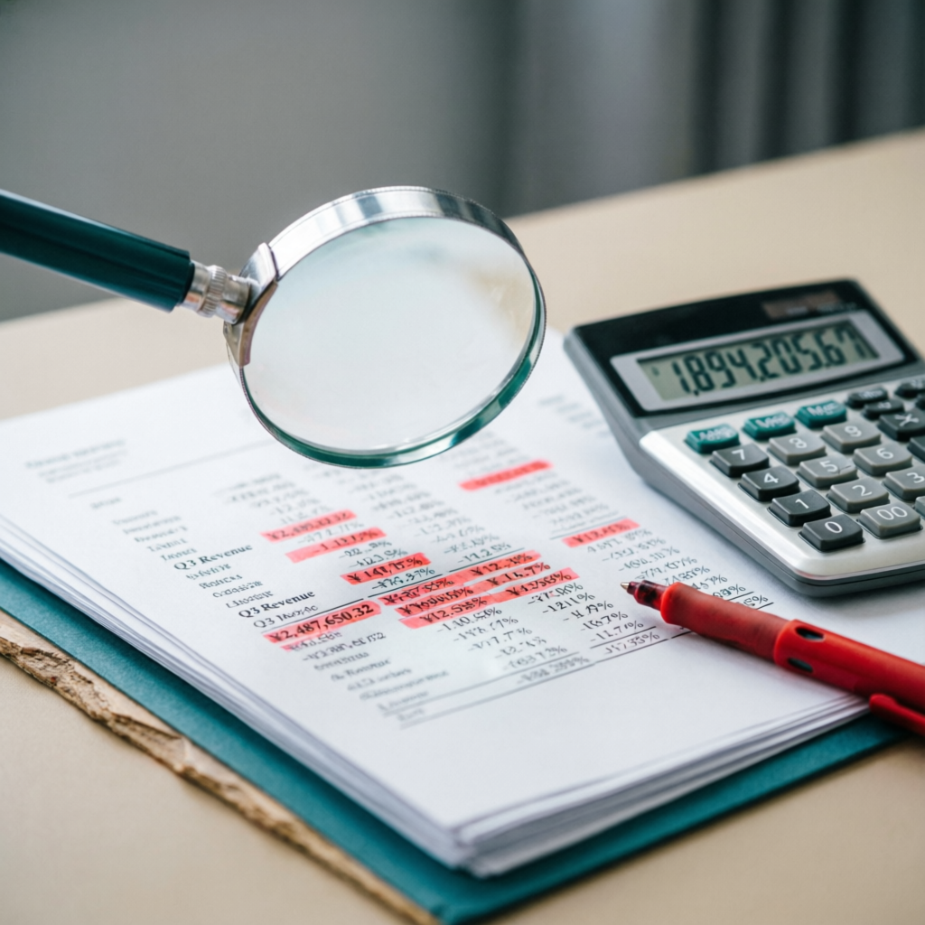 Lupa sobre estados financieros durante una auditoría preventiva