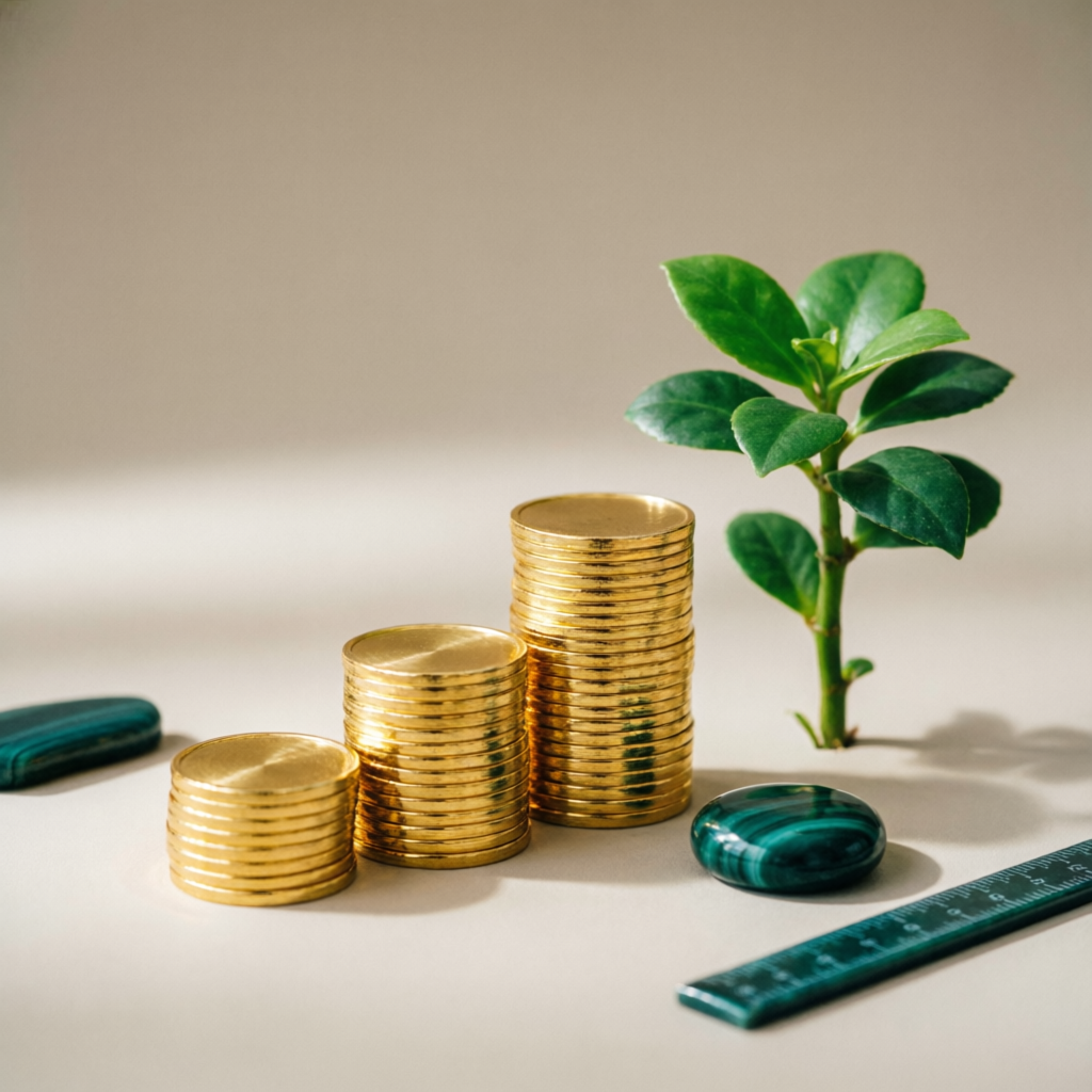 Monedas en crecimiento junto a una planta, símbolo de patrimonio cuidado