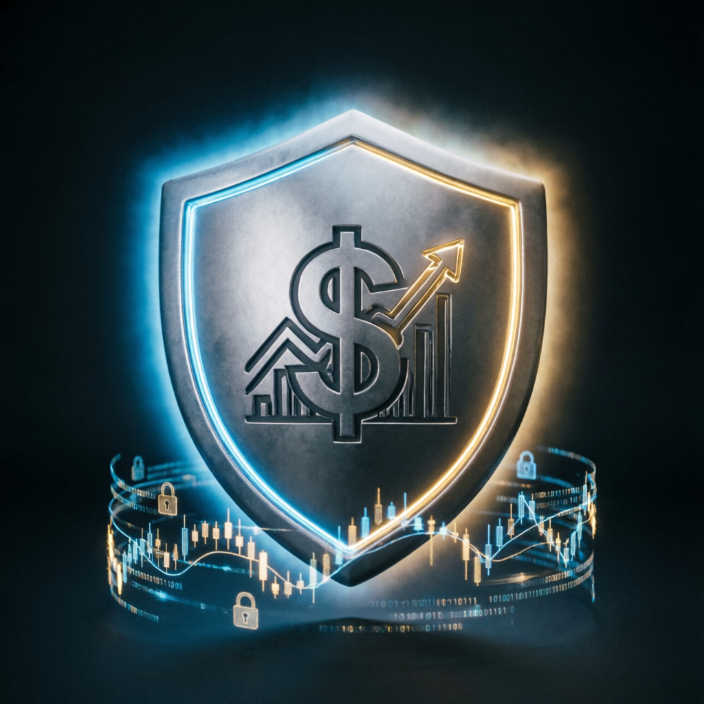 Risk management shield protecting trading capital