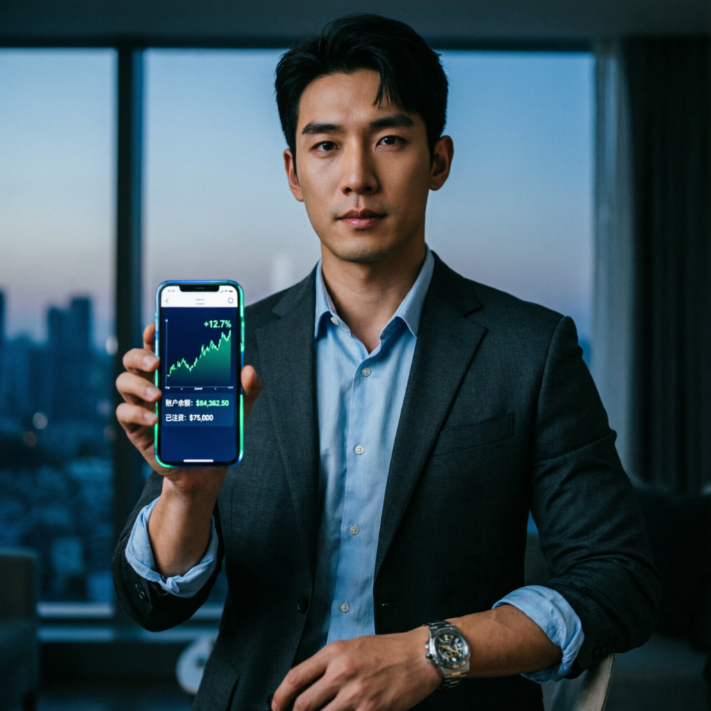 Mobile trading showing funded account profits on smartphone