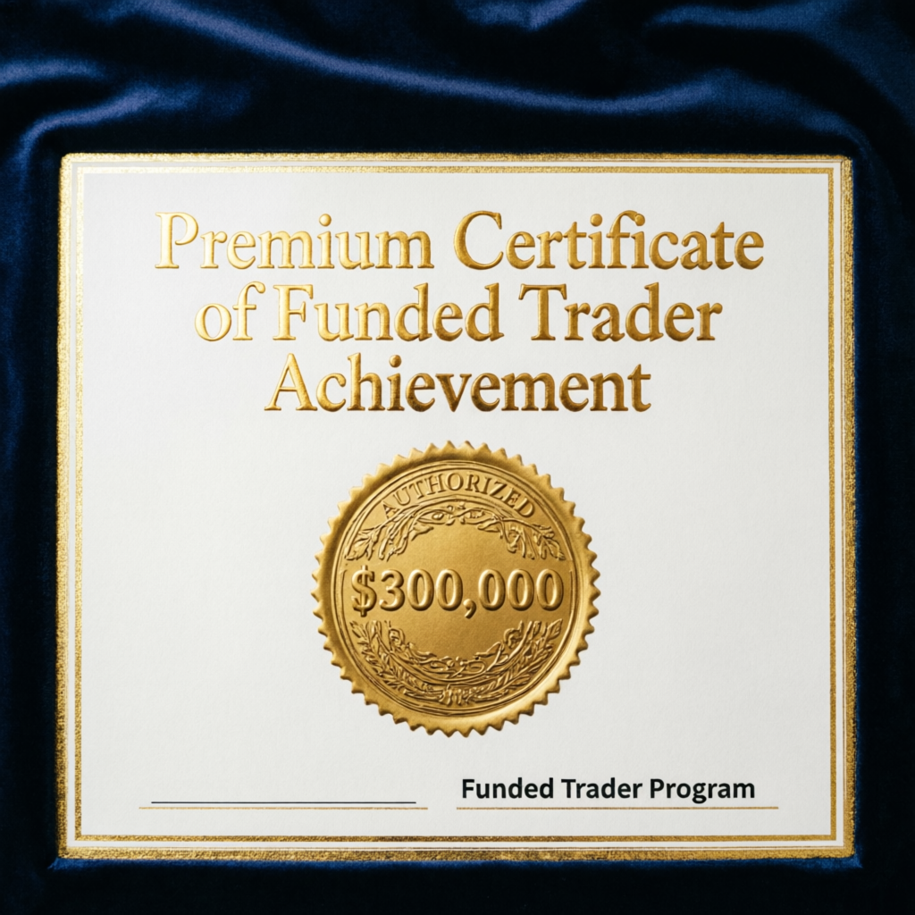 Premium certificate of funded trader achievement $300,000