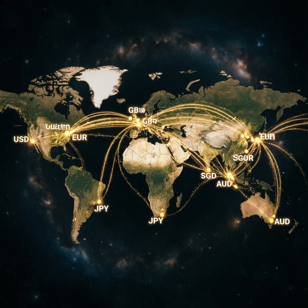 Global forex markets world map showing international prop firm trading coverage