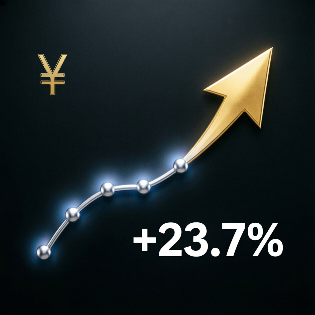 Financial growth chart showing +23.7% profit from funded account management service