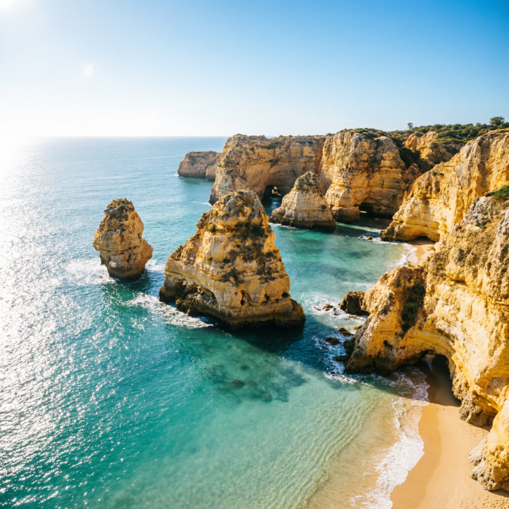 Praia da Marinha, falésias douradas e água turquesa