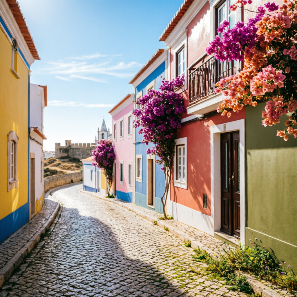 Rua colorida do centro histórico de Lagos