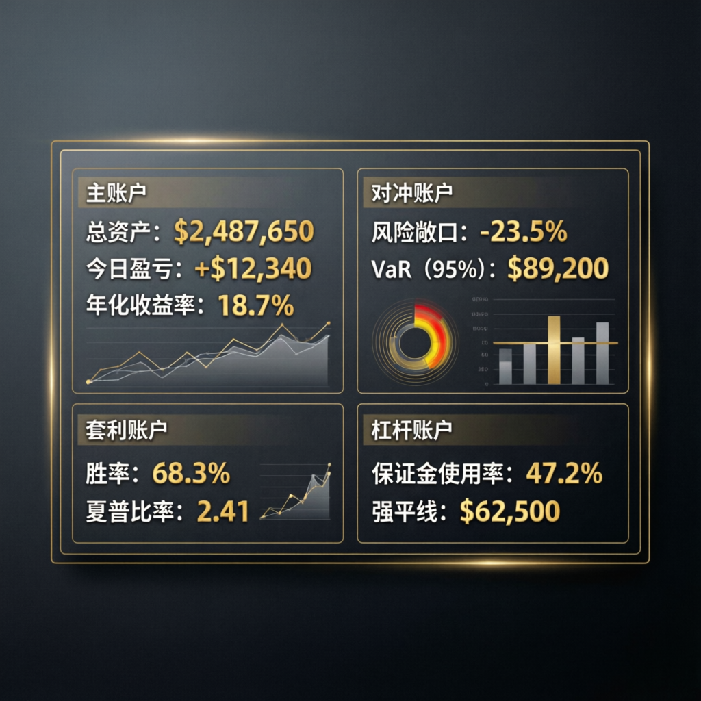 Funded account management service dashboard showing multiple account metrics