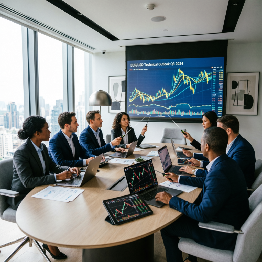 Professional Trading Team analyzing EUR/USD Technical Outlook