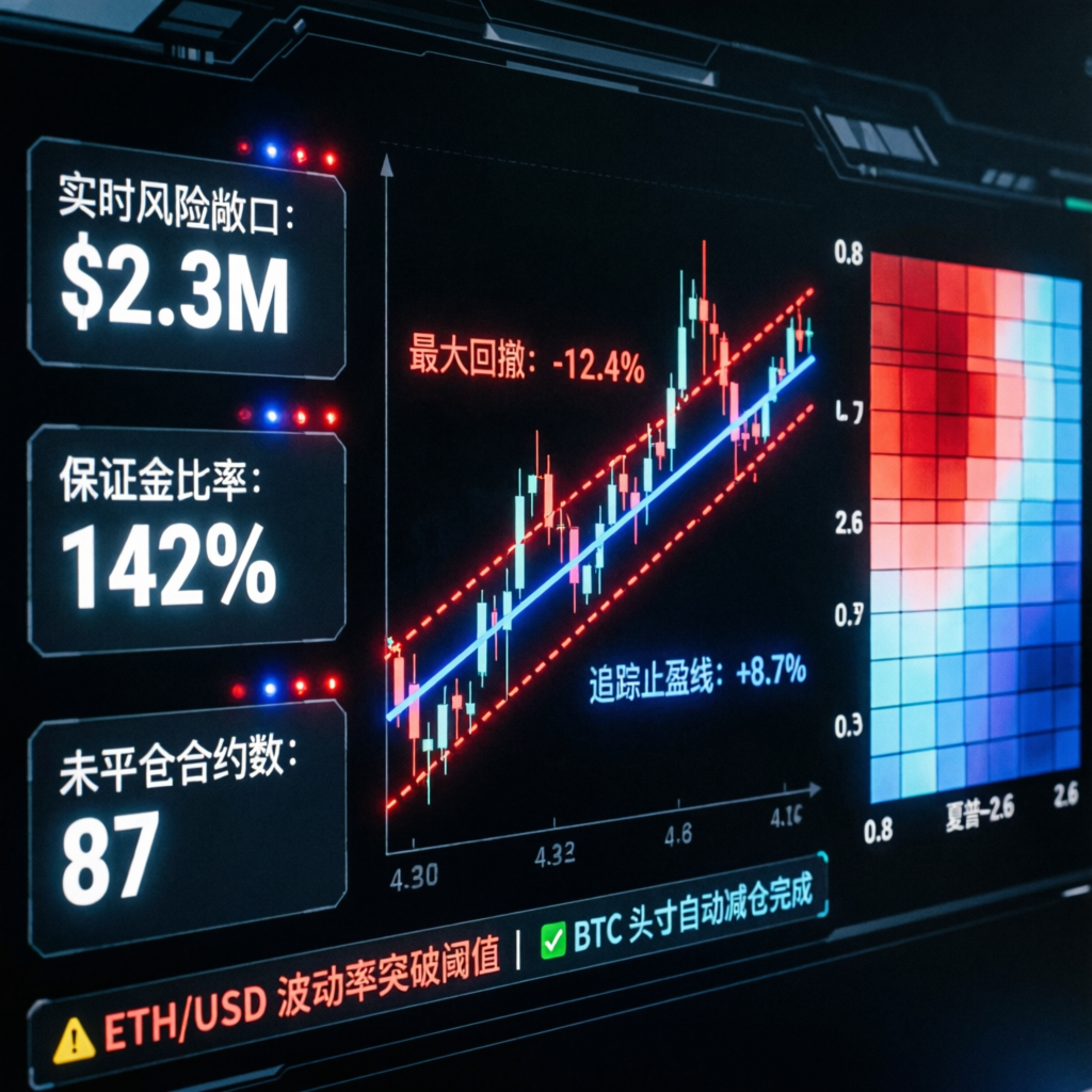 AI-powered risk management dashboard showing drawdown and trailing stop analysis