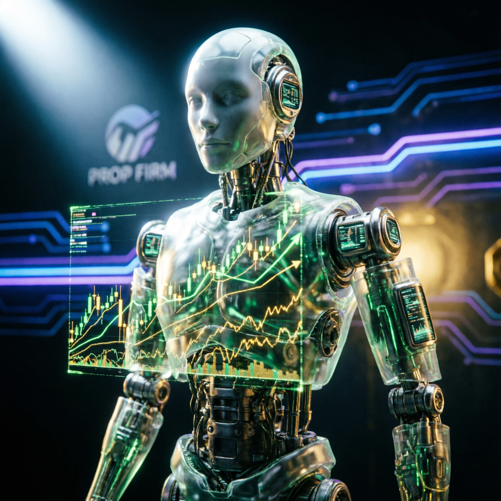 AI trading robot analyzing futures markets for Apex Trader Funding evaluation