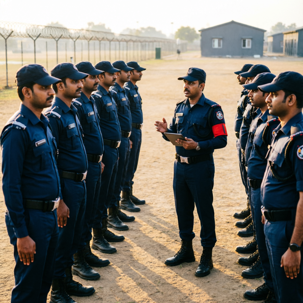 VVIP security team training drill in formation during morning briefing