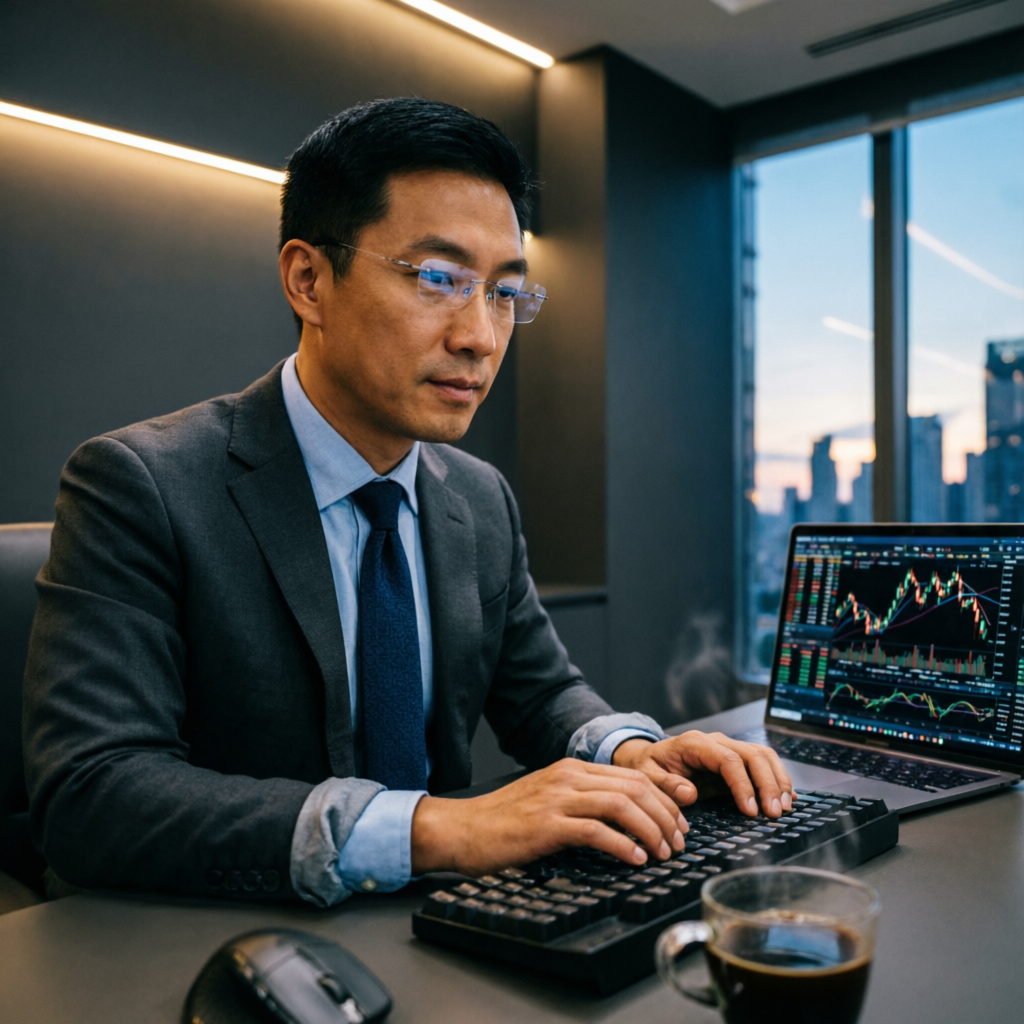 Professional forex trader analyzing charts