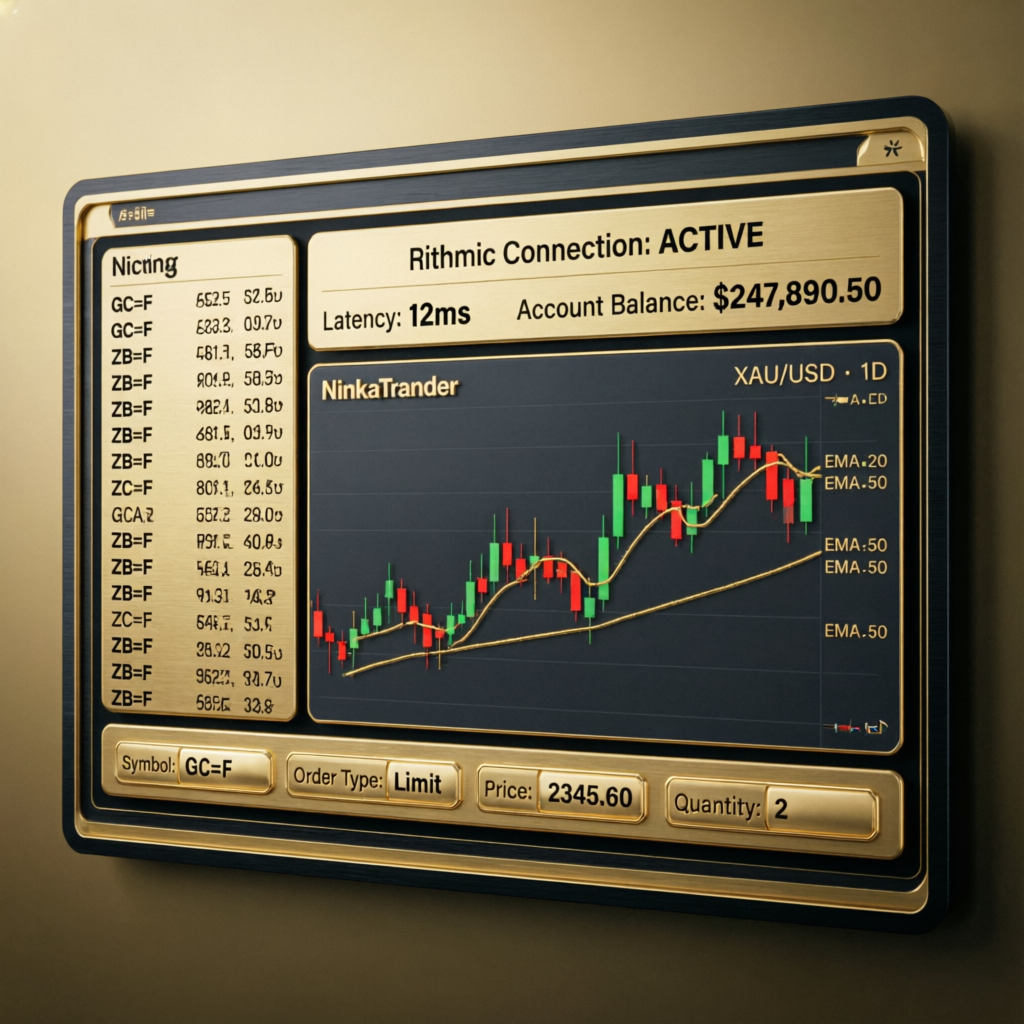 Modern trading platform interface with NinjaTrader and Rithmic