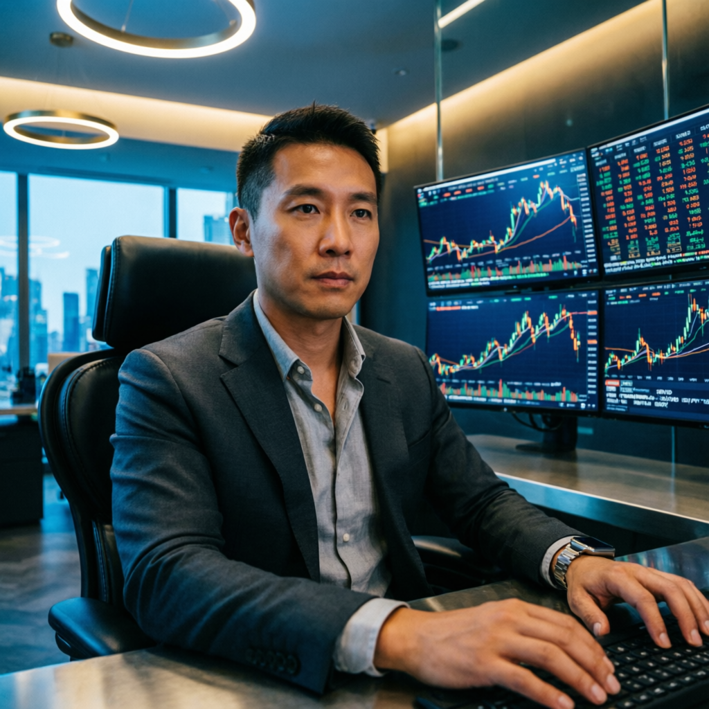 Professional forex trader using prop firm passing service in premium trading room