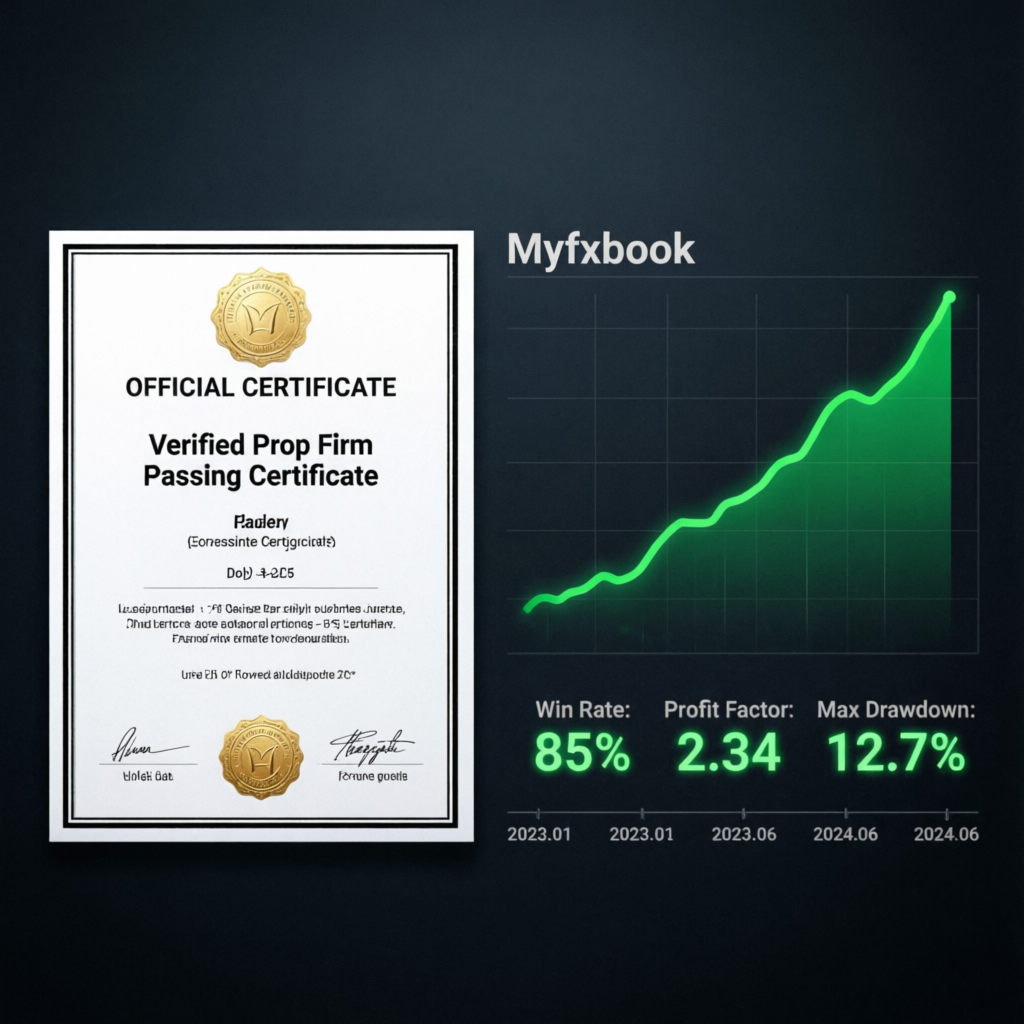 Verified prop firm passing certificate and trading performance
