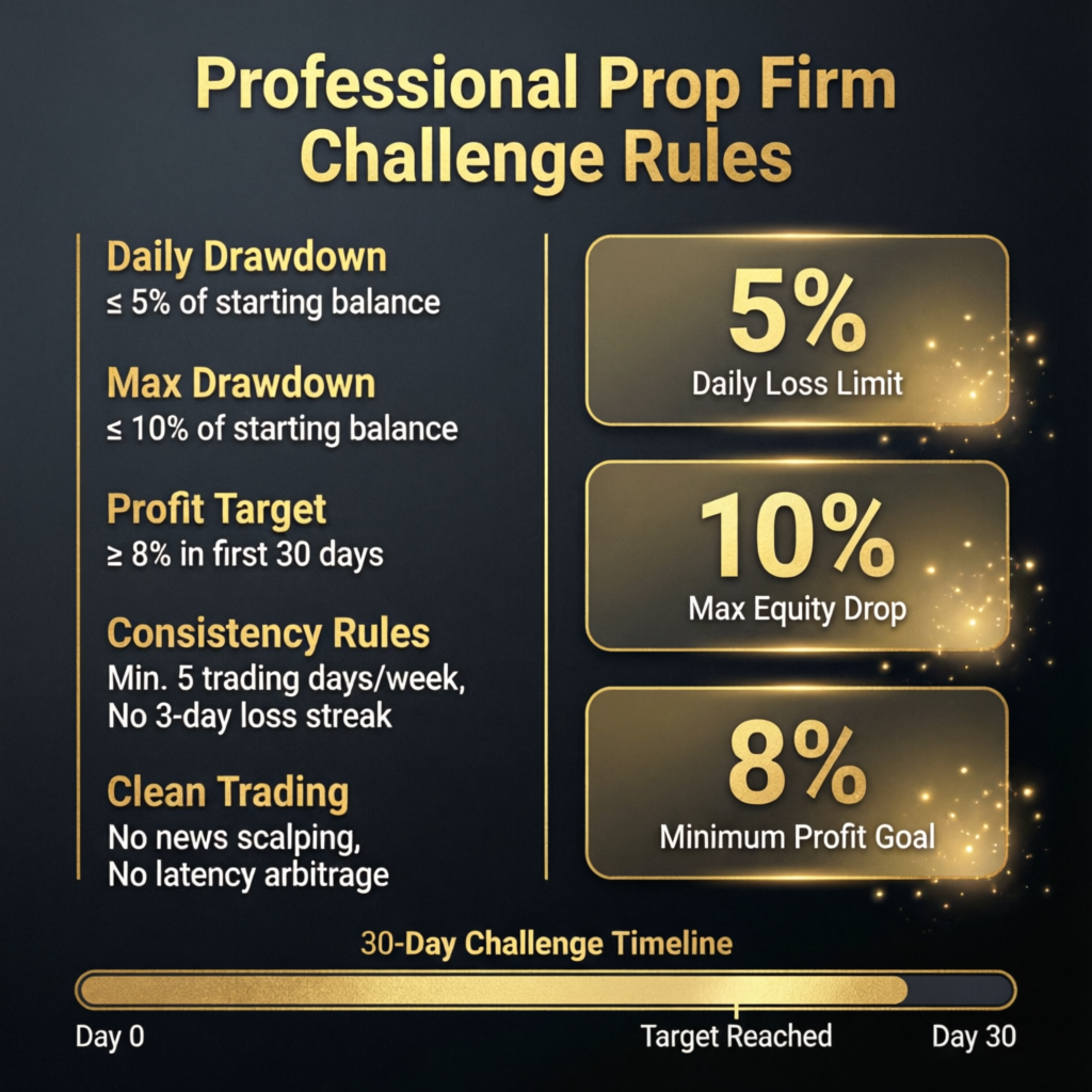 Professional prop firm challenge rules and requirements