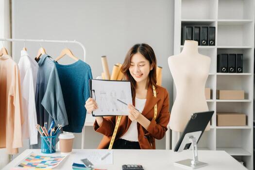 مريم عادل مصممة الأقمشة تحمل سكيتش تصميم