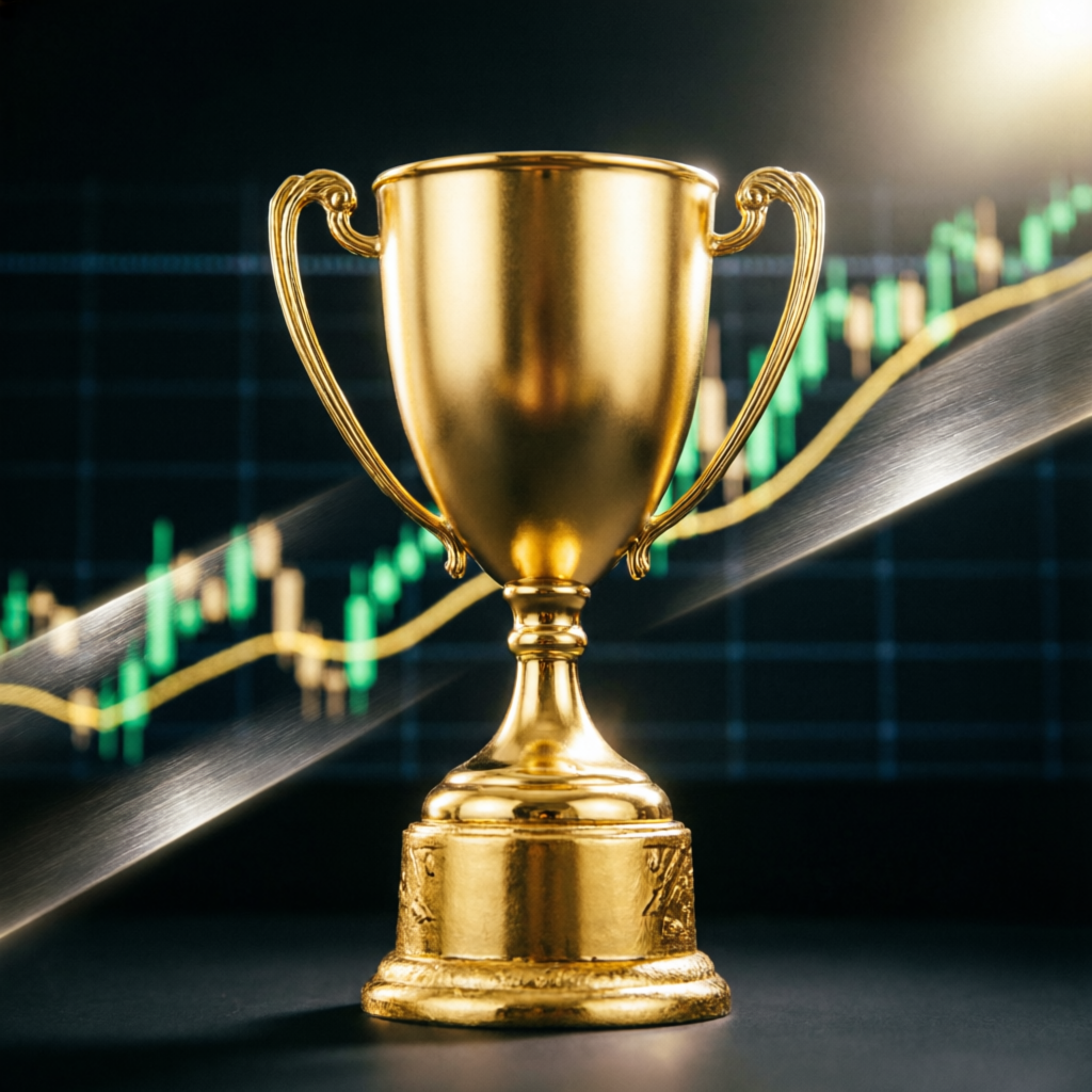 Golden trophy representing funded account success and trading achievement