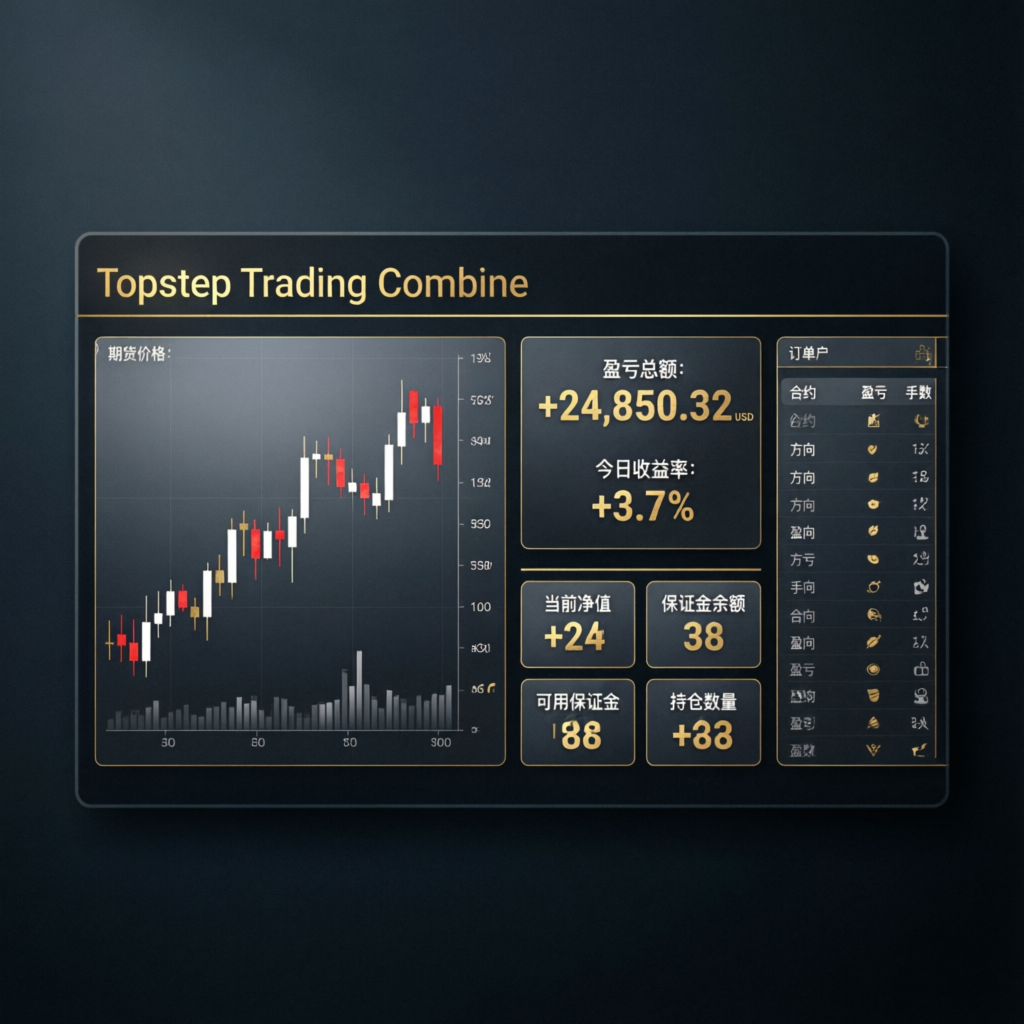 Topstep Trading Combine dashboard showing profit metrics and account statistics