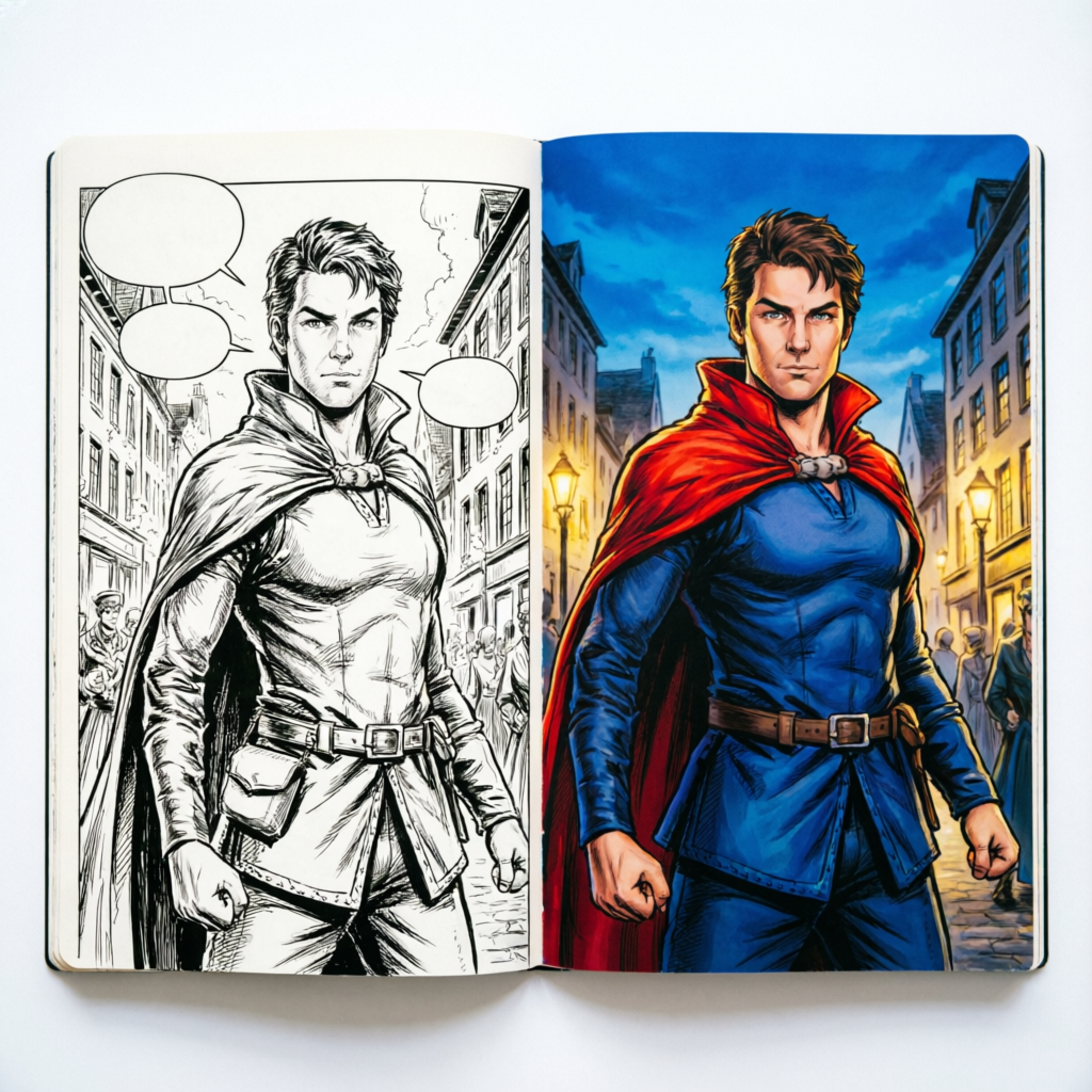 Before and after comics colorization