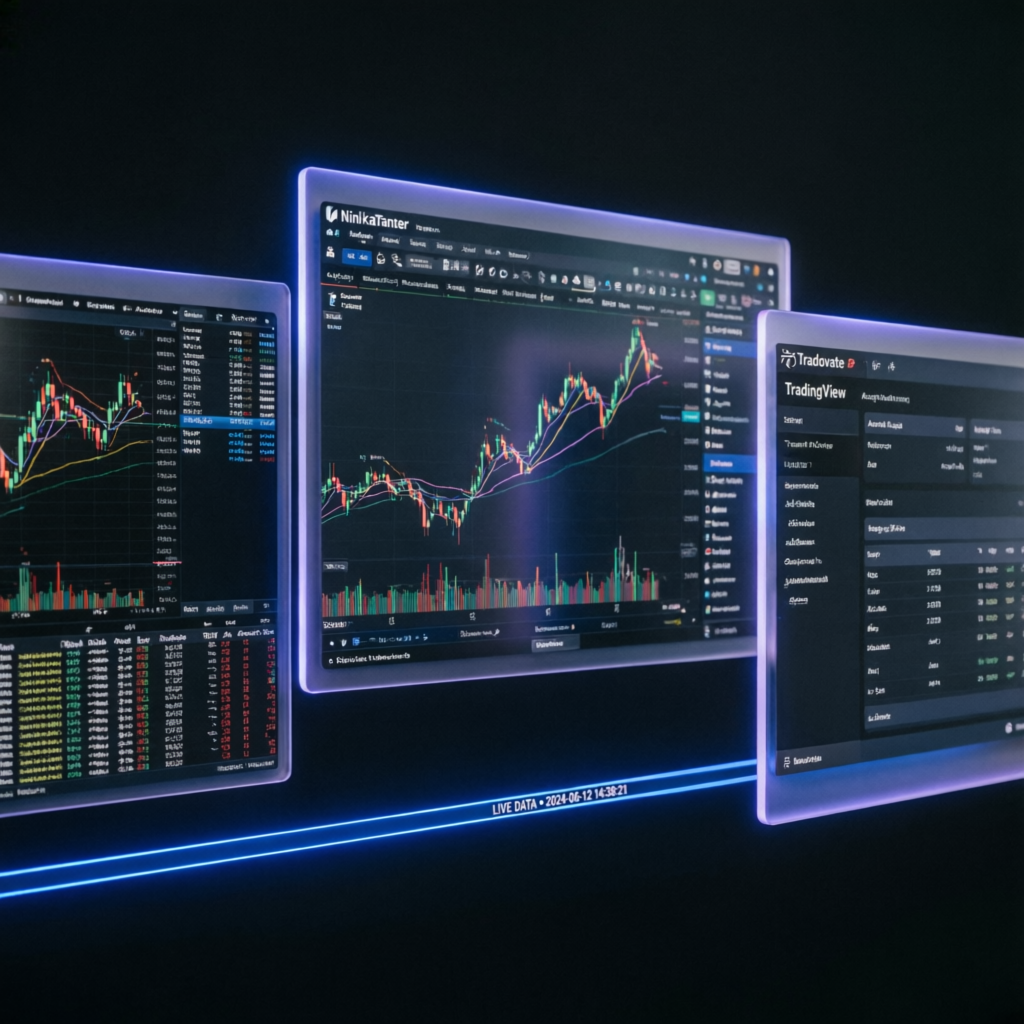 Multiple trading platforms including NinjaTrader, Tradovate, and TradingView