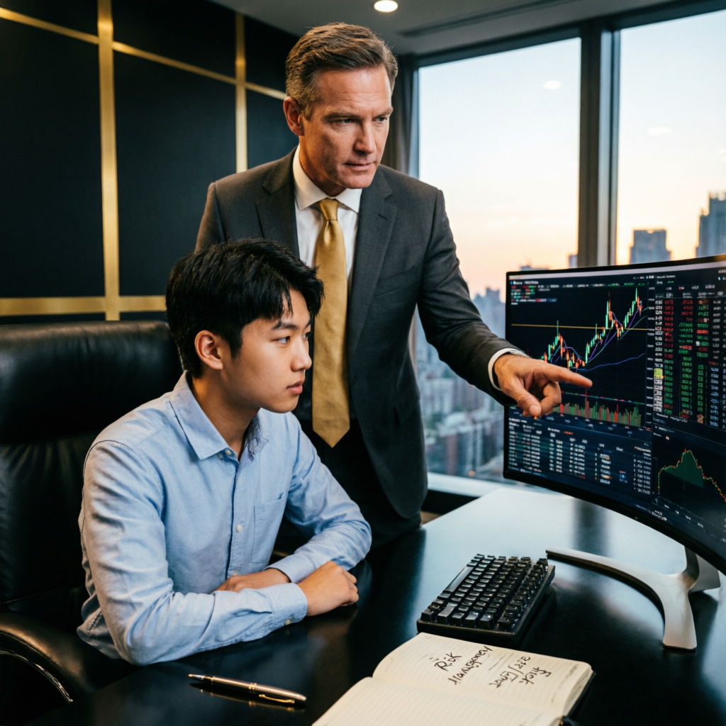 Professional trading mentorship session with expert teaching student