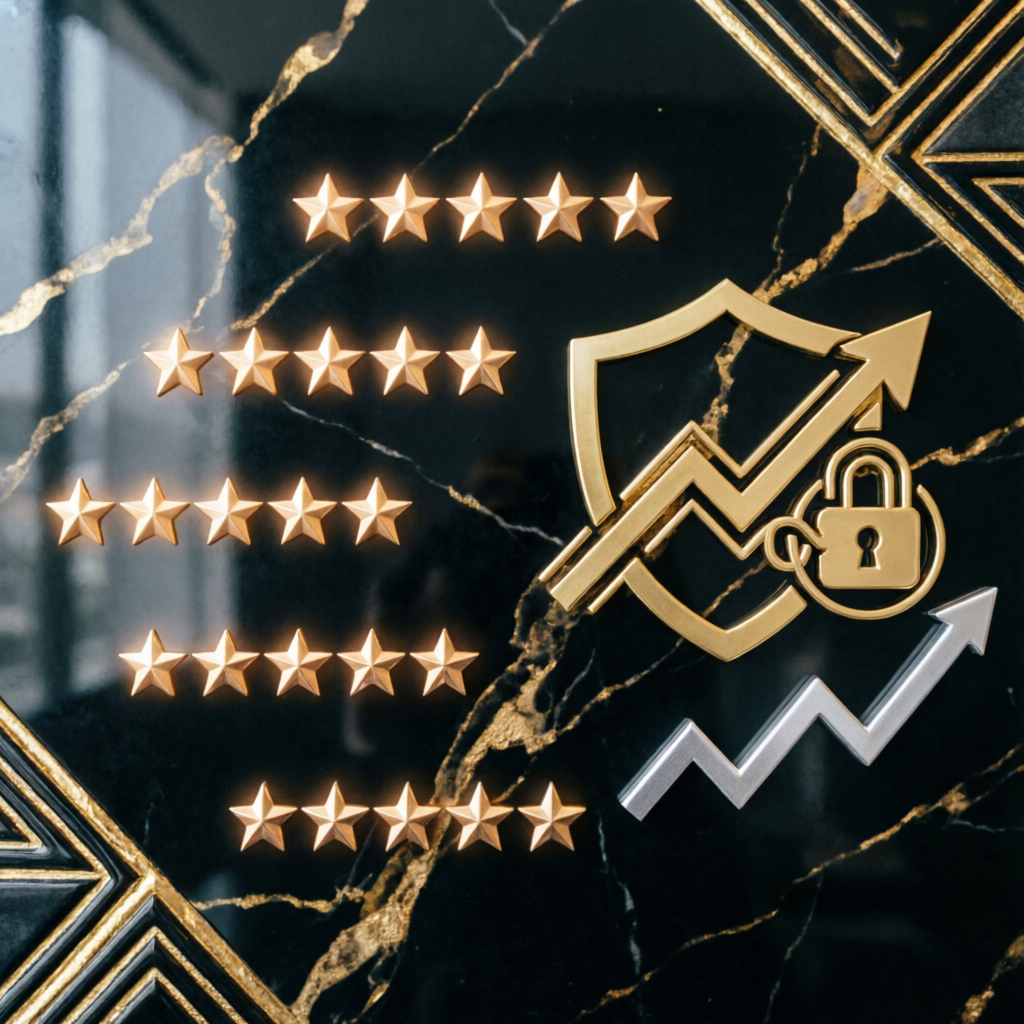 Five star reviews and trust badges for prop firm passing service