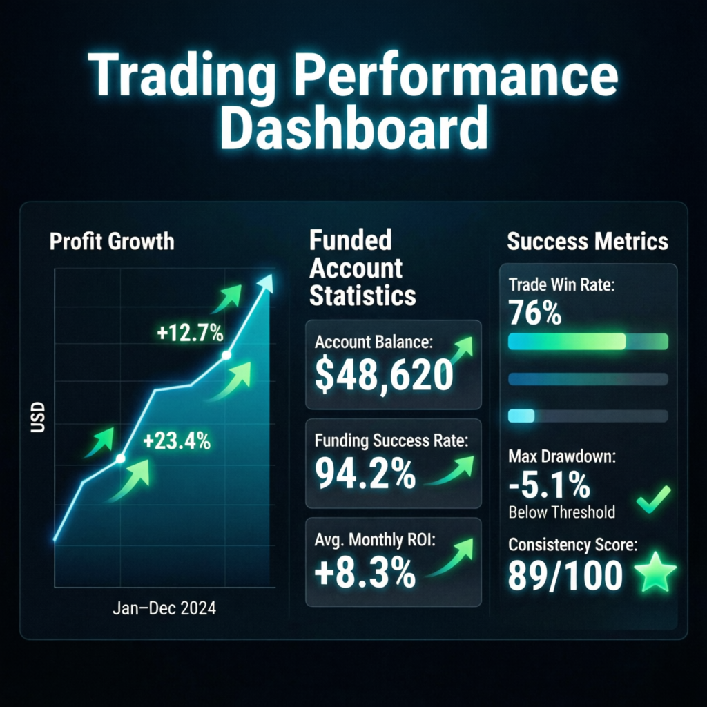 Prop Funded Kings Trading Performance Dashboard - Funded Account Management Results