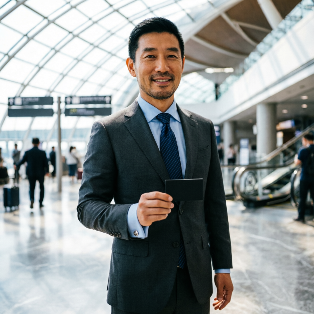 Professional driver holding a name board inside an airport terminal for Meet and Greet airport pickups