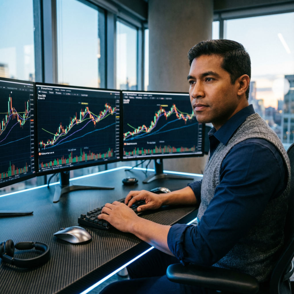 Professional trader managing Apex Trader Funding funded account