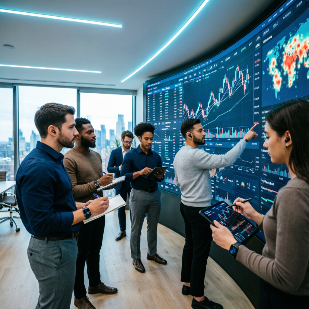 Professional trading team analyzing Apex Trader Funding strategies
