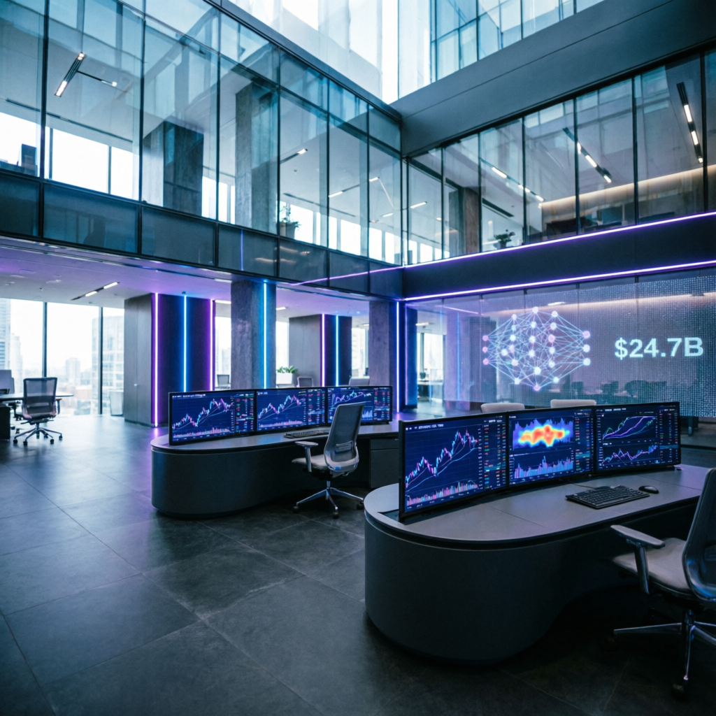 Apex Trader Funding modern trading headquarters with multiple screens