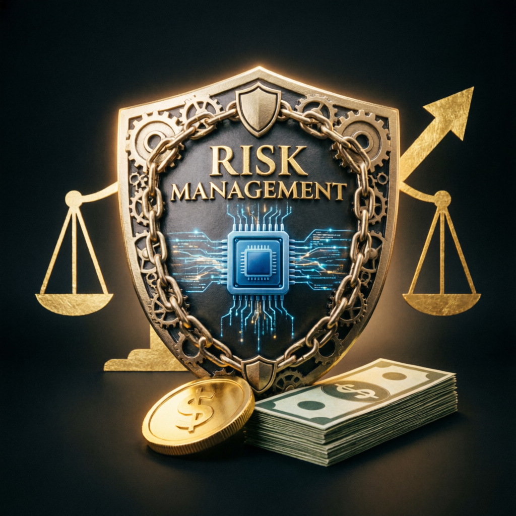 Risk management shield protecting trading capital